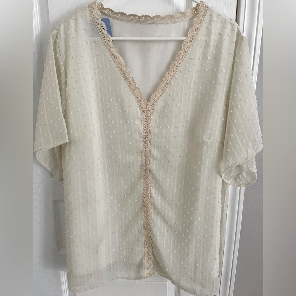 Aluna Levi Top. Lace, Stripe, and Dotted Design Features. Size 3X. New.